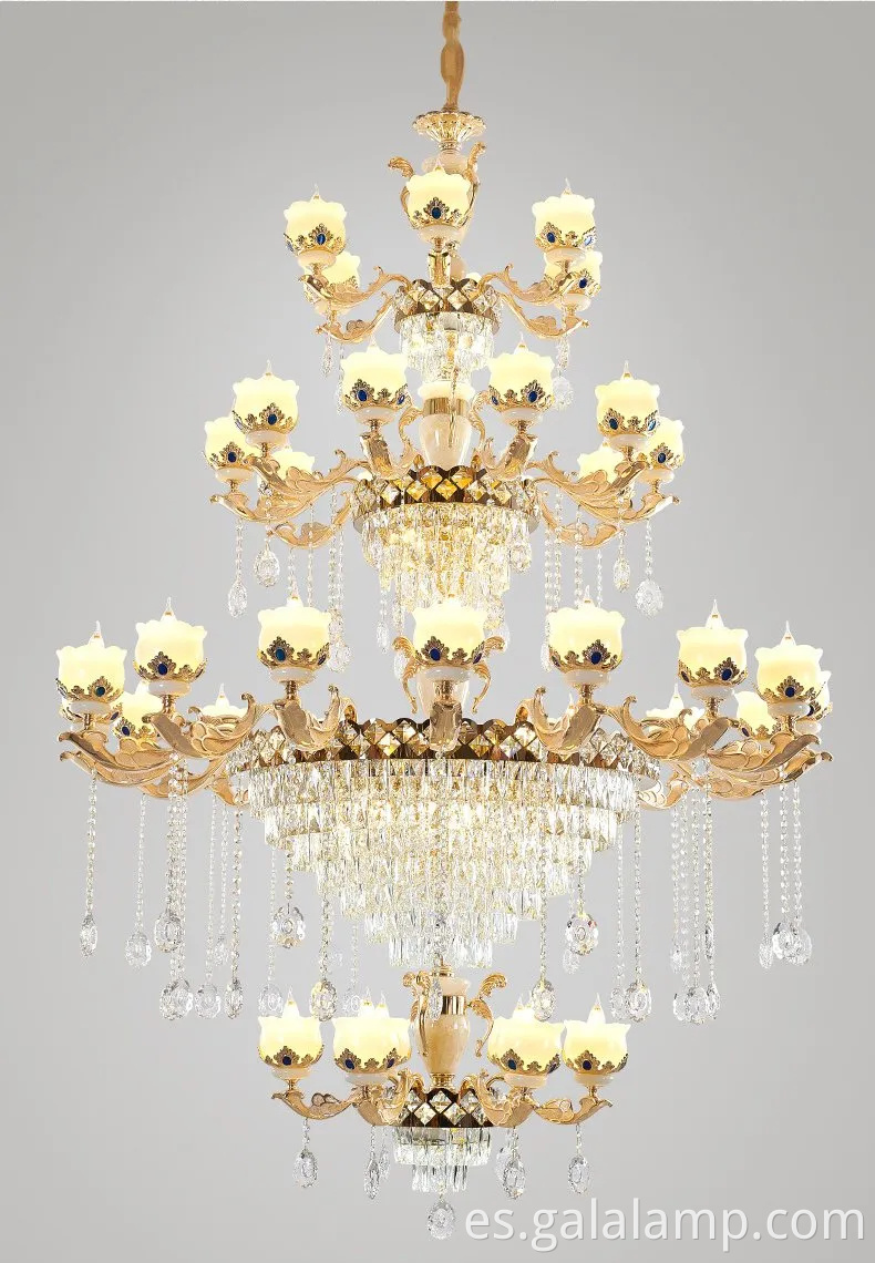 Jade natural de lujo europeo, lámpara de araña de cristal, faros de la sala de estar de villa